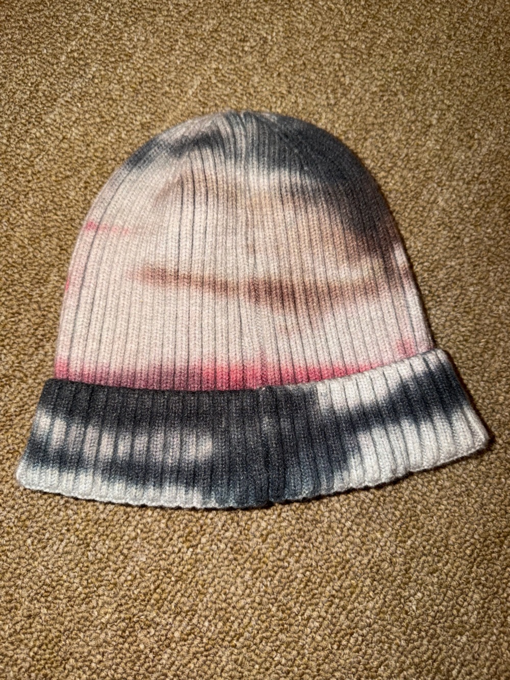 Tie-Dye Knit Beanie Hat - Pink, Gray & Cream